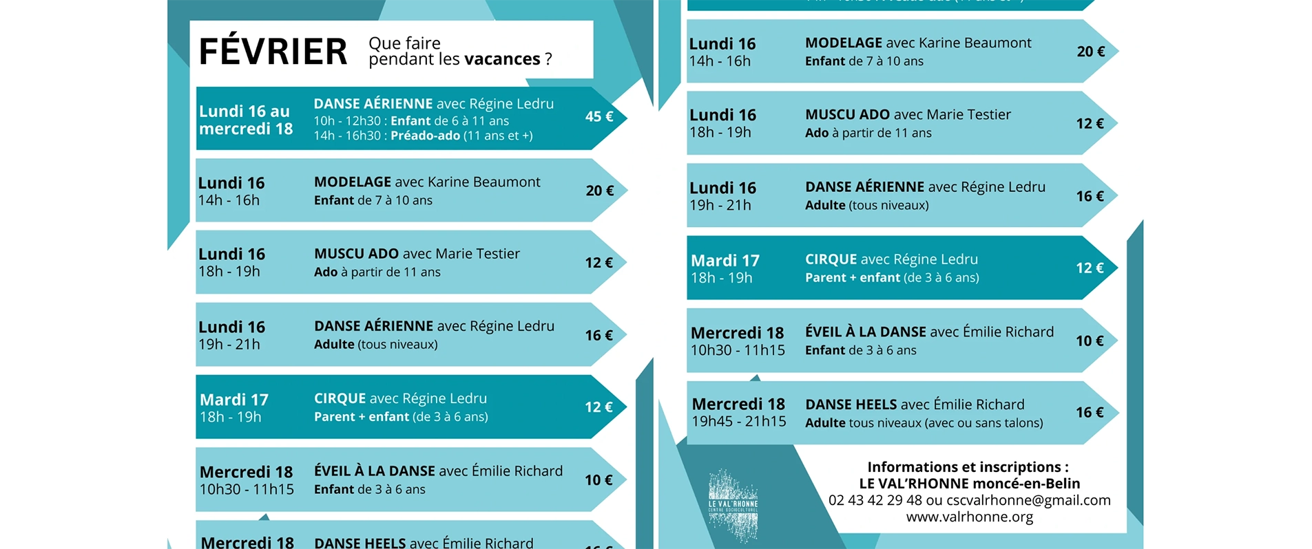 stages vacances de février