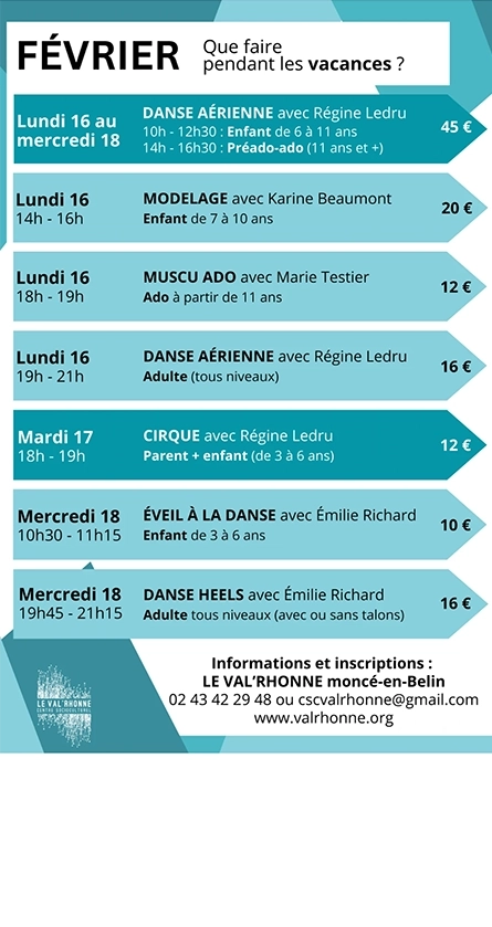 stages vacances de février